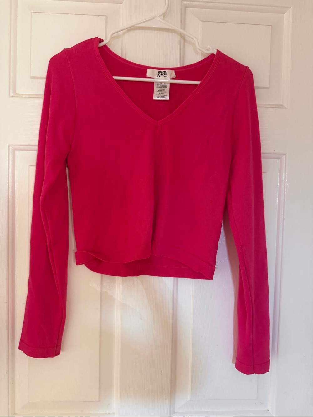 NYC Bright Fuchsia V-Neck Long Sleeve Top